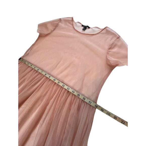 Forever 21 Sheer Mesh Dress Babydoll Layering Blush Pink Short Sleeve Pleated L - Picture 8 of 12
